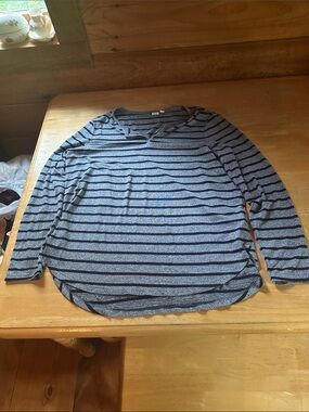 GAP Heather Gray & Navy Striped Knit Top
